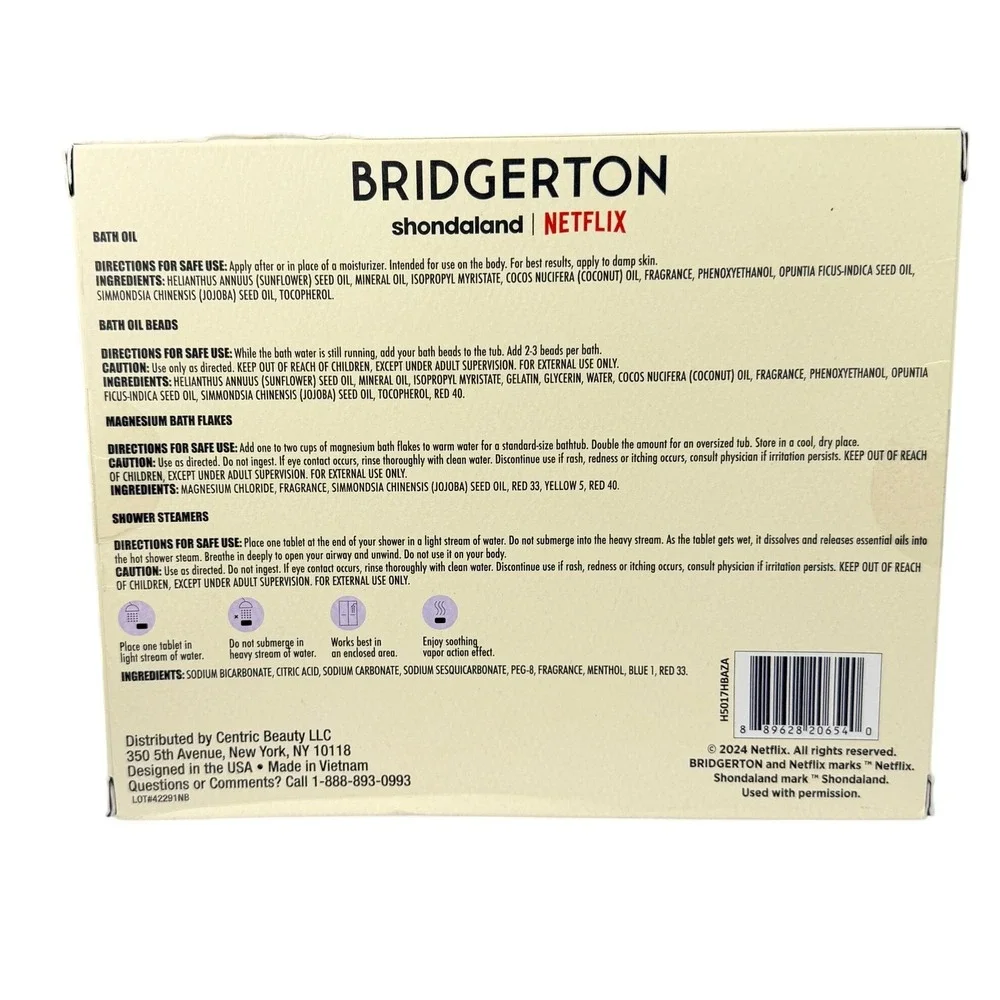 Bridgerton Queens Edition Soothing Bath Set Oil Beads Flakes Steamers NEW